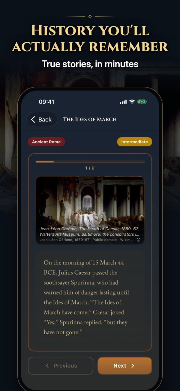 Aurelius lesson on the Ides of March, with a credited painting by Jean-Léon Gérôme