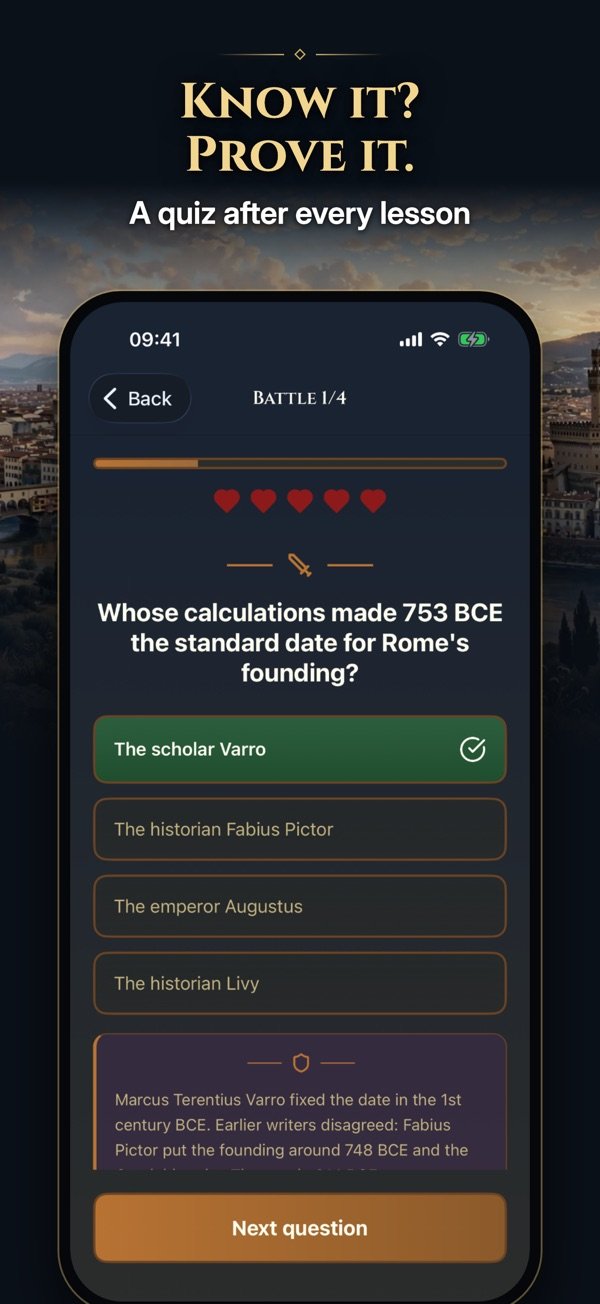 Aurelius quiz after a lesson on the founding of Rome