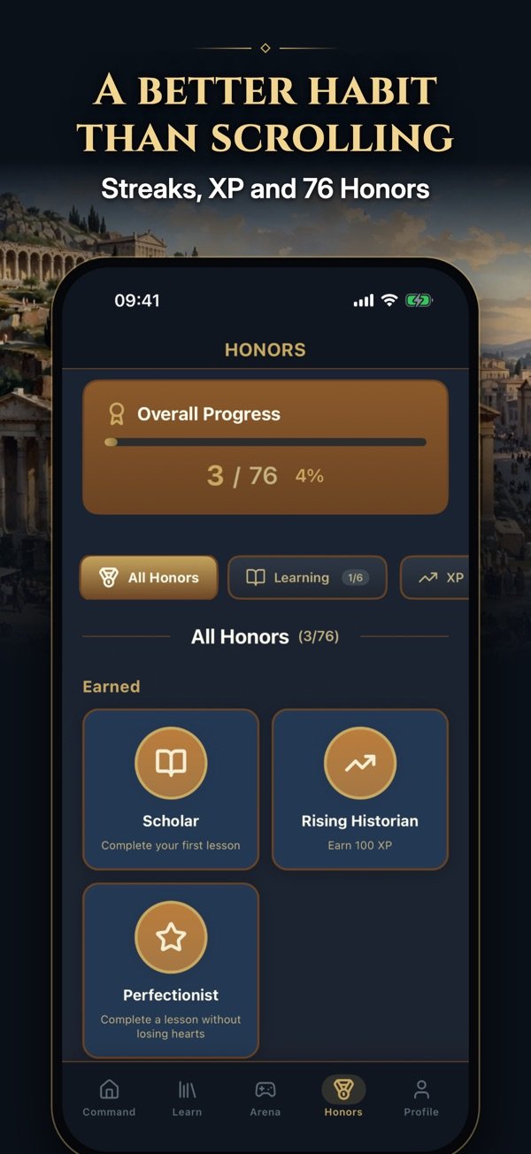 Aurelius app screenshot: Eras from Ancient Egypt to the Cold War
